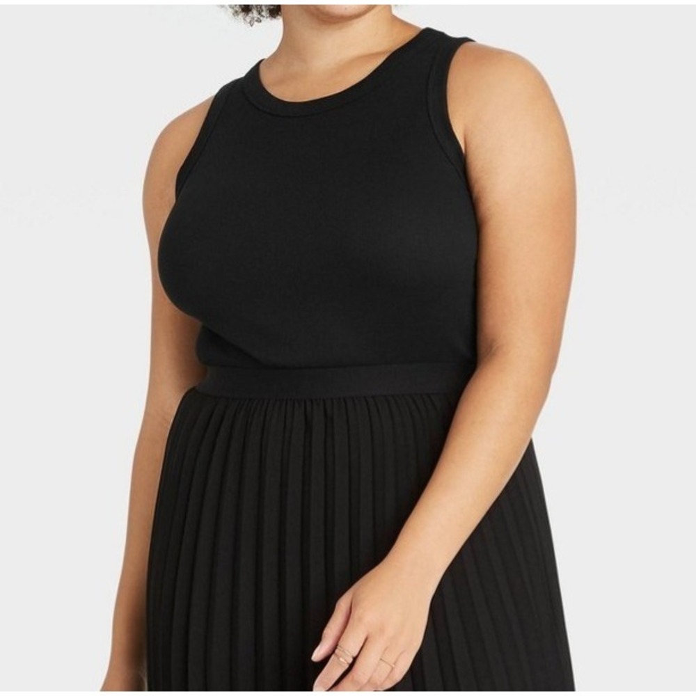 New Day Slim Fit High Neck Tank Top Womens 2X Ribbed Black